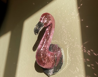 Disco Flamingo Wall Decor: Handmade Mirror Glass Art