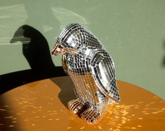 Disco Penguin Sculpture | 8” Handmade Mirror Mosaic Bird Figurine | Sparkly Pop Art Collectible | Unique Gift | holiday decor