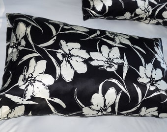 Black & White Floral Silk Pillow Case
