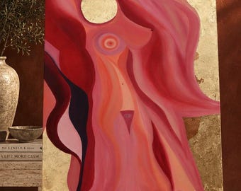 Source of Flowing Gold Abstract Gold & Red Femme Wall Art Fine Art Print