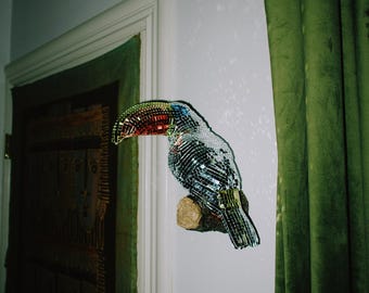 Disco Toucan Wall Decor: Handmade Mirror Glass Art
