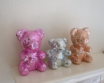 Disco Teddy Bear: Handmade Mirror Glass Tile Dopamine Decor