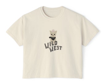 Wild West Cat Cowboy Western Boxy Tee Shirt