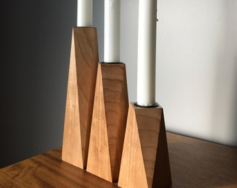 Hardwood Candle Holder Set of 3