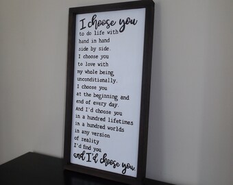 Letrero de madera "Te elijo" / Regalo de aniversario, decoración con cita de amor