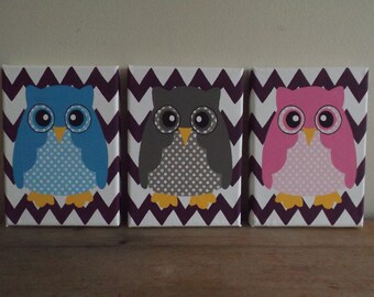 Owls Canvas Set | Owl Paintings | Canvas Painting | Home Decor | Nursery Decor | Kids Room Decor