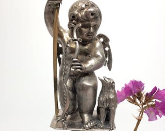 アンティークの天使と犬の銀像、スペイン植民地ブラジル、1800年代。#HD1010