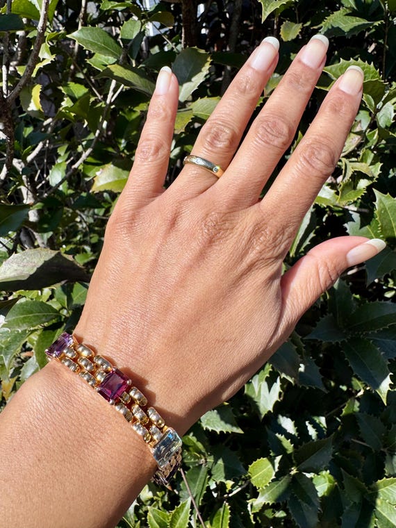 14K Solid Gold Rectangle Multicolor Stone Panther… - image 10