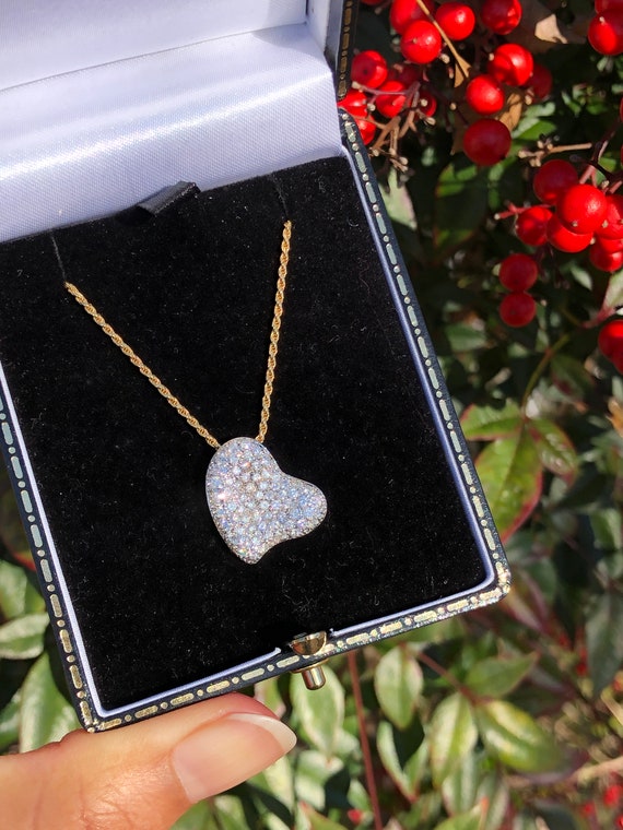 14K Pave Diamond Heart on 16 inch Rope Chain, 5.5 