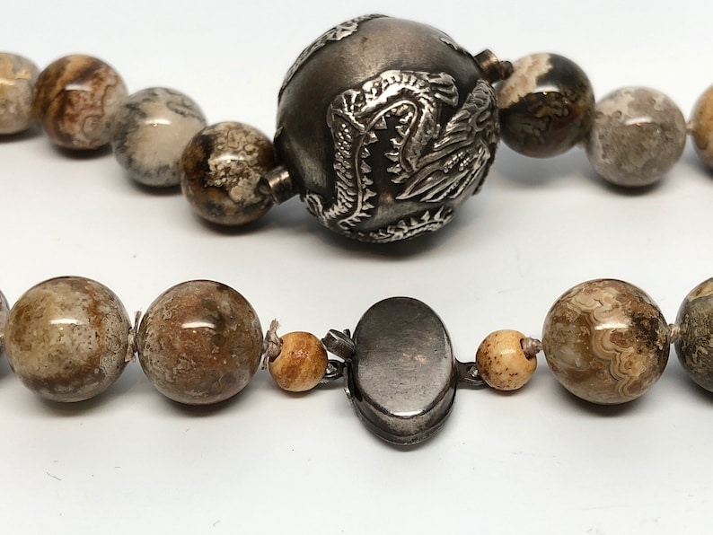 Collier chinois de perle de dragon Agate brun oiseaux | Etsy