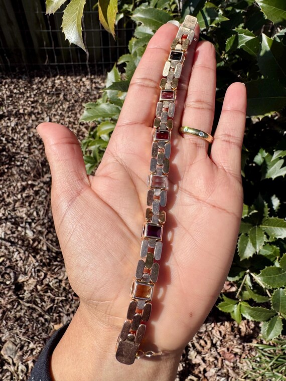 14K Solid Gold Rectangle Multicolor Stone Panther… - image 9