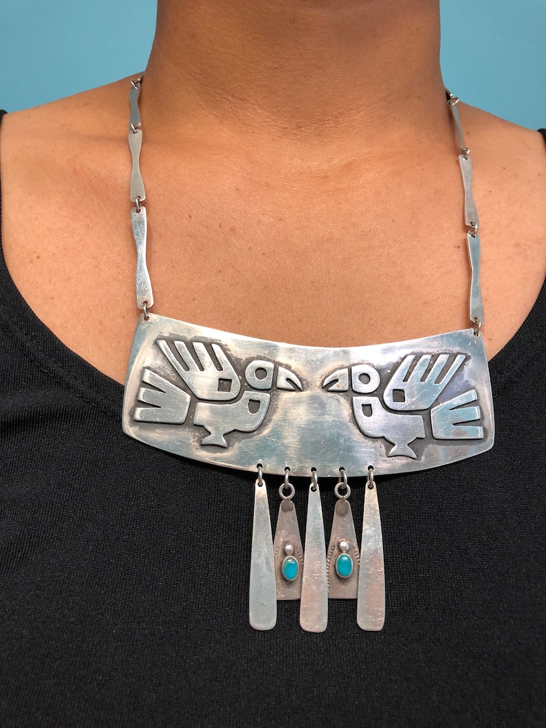 975 Silver Large Breastplate Twin Bird Necklace
