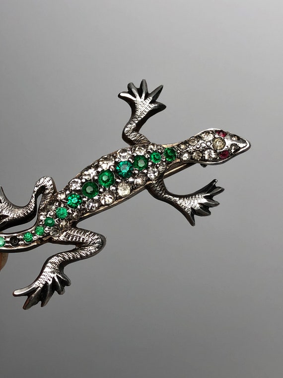 Antique Paste Lizard Brooch, Sterling Silver, C Cl