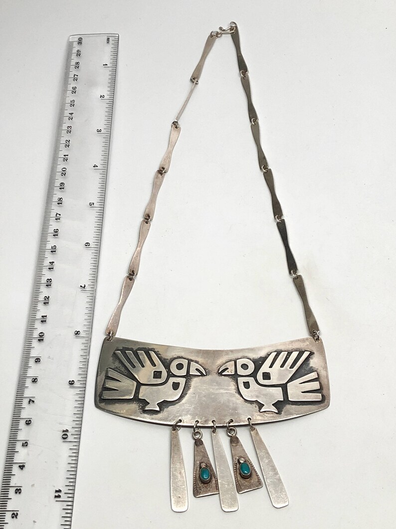 975 Silver Large Breastplate Twin Bird Necklace