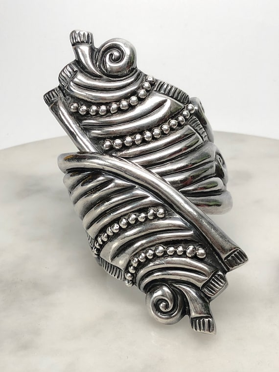 Antique Mexican Clamper Bracelet, Taxco, Sterling #BR318
