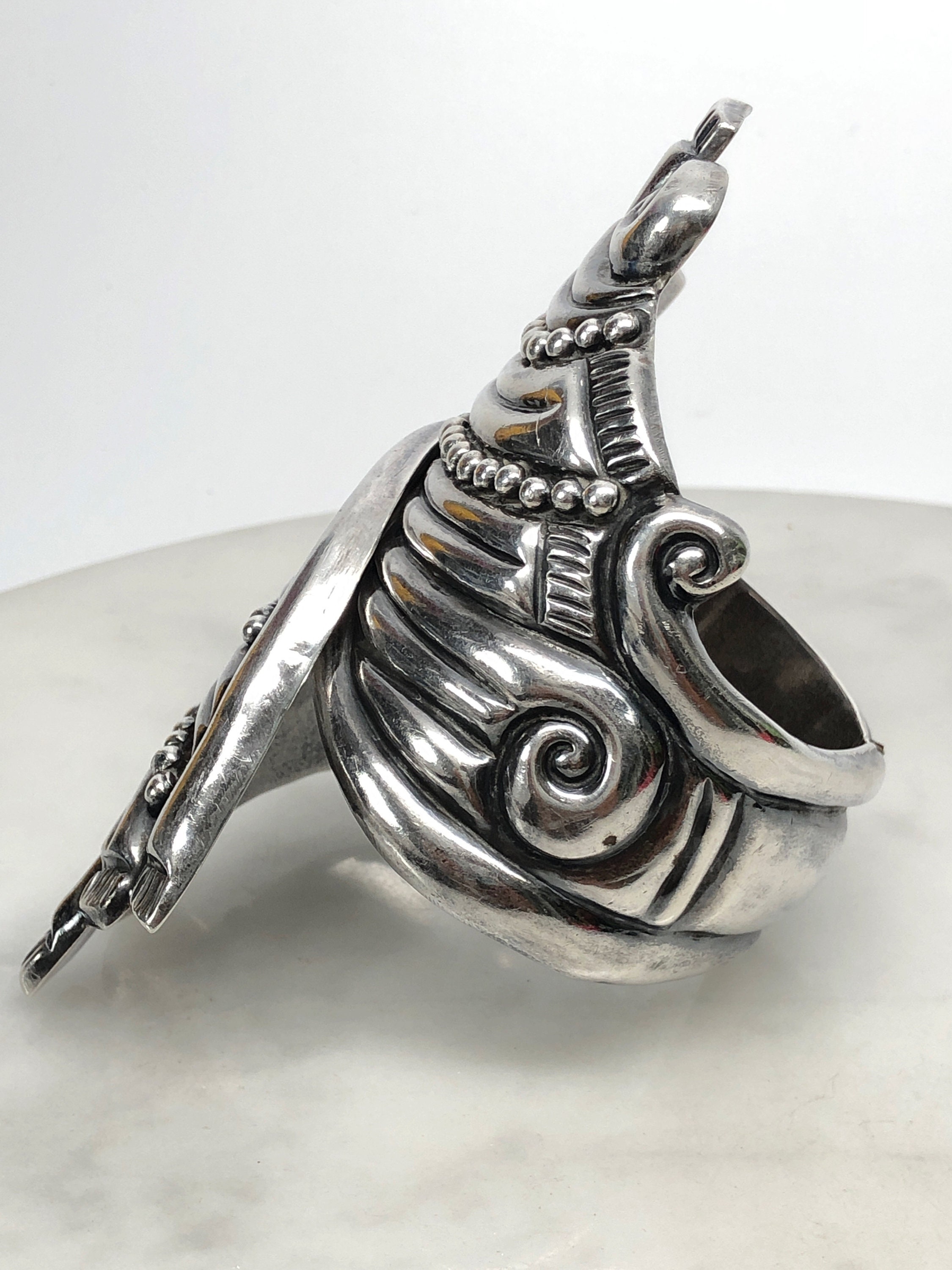 Antique Mexican Hinged Cuff, Sterling Silver, Clamper