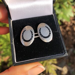 Antique Black Enamel Horseshoe Cuff links, Sterling, 5/8 inch #AC1011