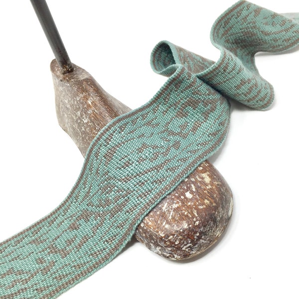 2 1/2" Turquoise/Gray Jacquard Tape Trim