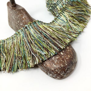 2 1/4&quot; Green & Teal (w/Taupe/Brown) Multi-Color Brush Fringe Trim - Lauren Hancock Collection BF-1480