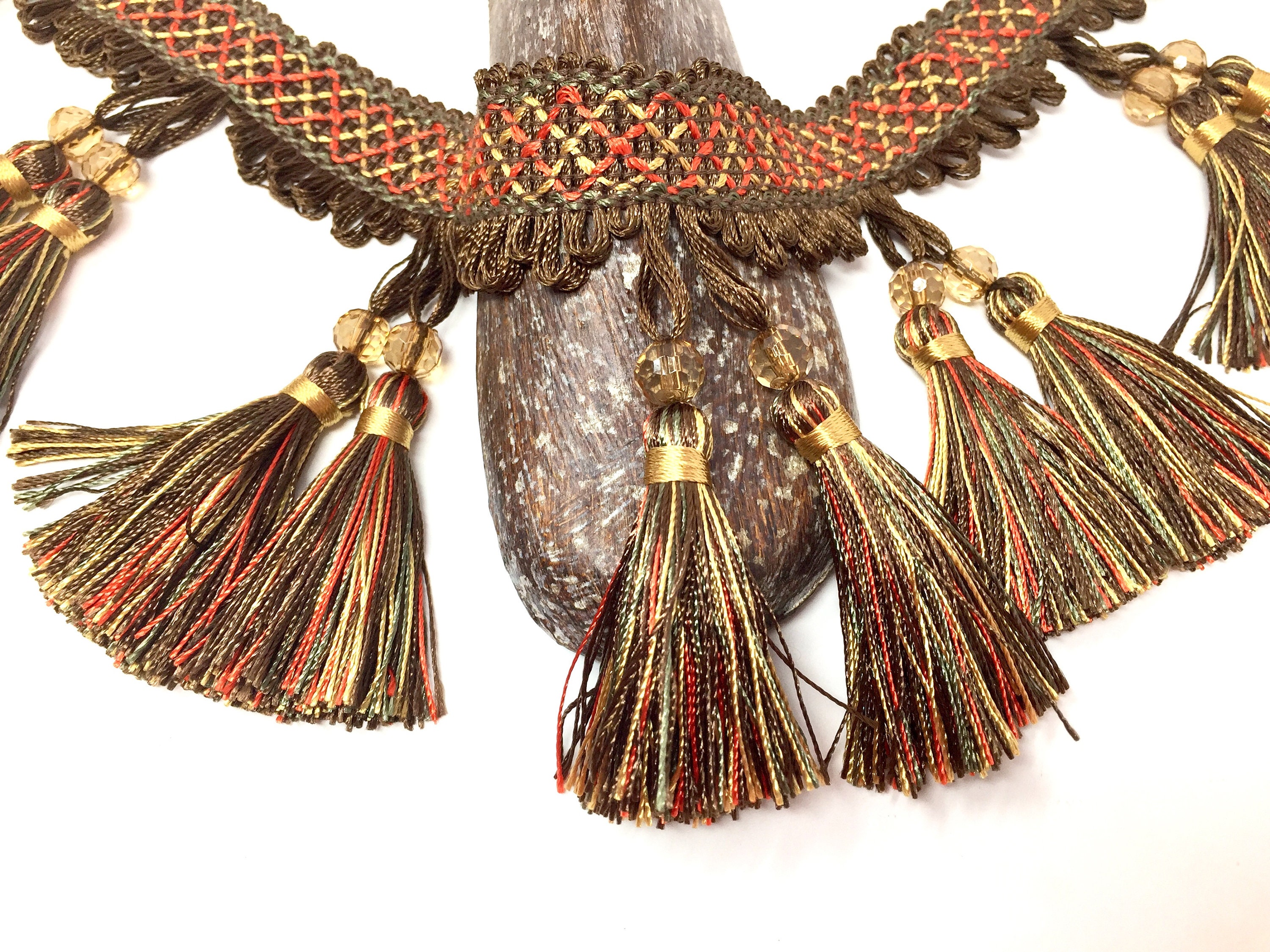 Yalulu 4 Yards Multicolor Beaded Hanging Ball Tassel Fringe