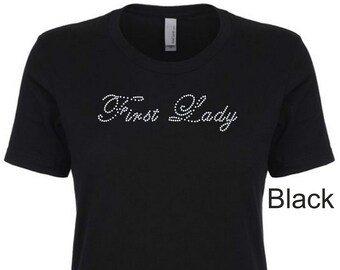 First Lady Rhinestone Tee, Black with Crystal Rhinestones