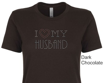 I Love My Husband Rhinestone Tee with Crystal and Siam Rhinestones