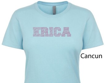 Custom Name 2 Color Zebra Pattern Rhinestone Tee