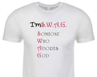 I'mS.W.A.G. Unisex Tee, White with Red and Black Imprint