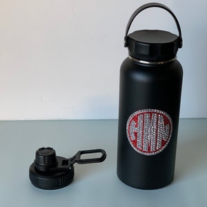 Custom monogram 32 oz. sports bottle with 2 lids in assorted colors