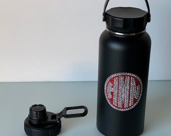 Custom monogram 32 oz. sports bottle with 2 lids in assorted colors
