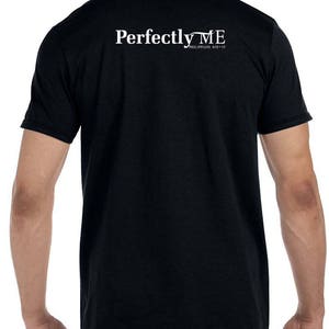 May include: Black t-shirt with white text that reads "Perfectly ME" and "Philippians 4:13-13".