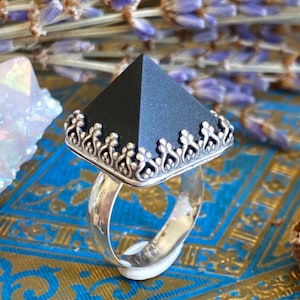 Black Onyx Pyramid Sterling Silver Ring