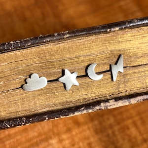 Crescent Moon Star Cloud Lightning Bolt * Sterling Silver Stud Earring Set Double Piercing * MIX & MATCH *