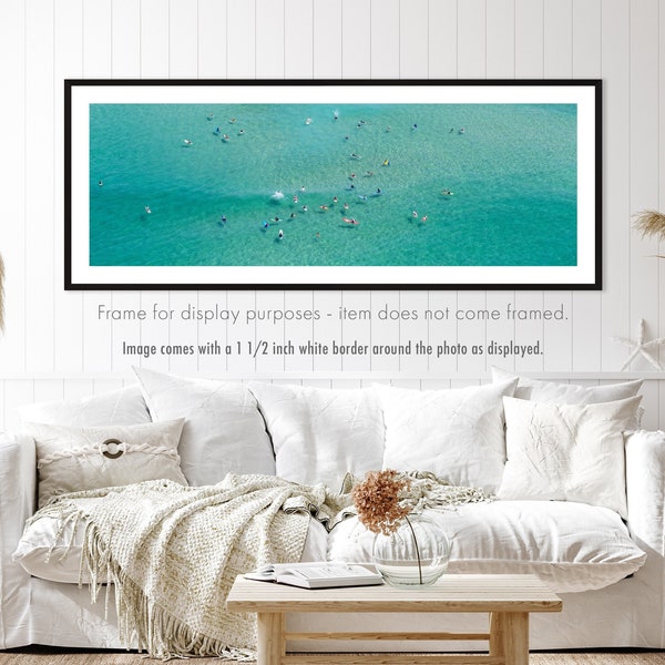 Surfers Large Panoramic Poster 45 x 17 inch, White Border, Hot Summer Surfing, Ready to Frame, Unframed Poster Print, Surfing Scenes Photos