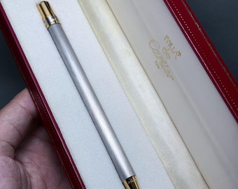 Cartier Santos Ballpoint Pen: Brushed Silver & Gold-Plated - Original Box