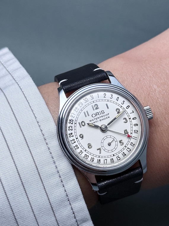 Vintage ORIS pointer date small seconds white dia… - image 2