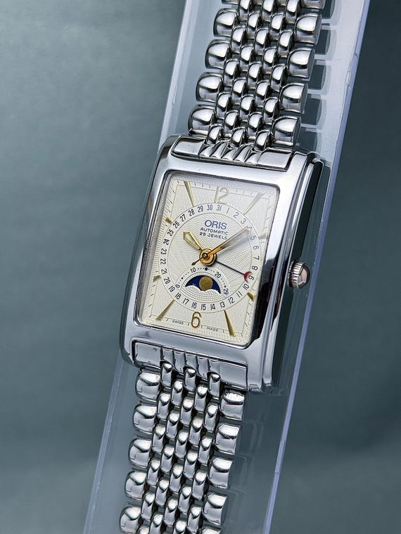 Vintage Oris Pointer Date Moon Phase Watch Tank, … - image 3