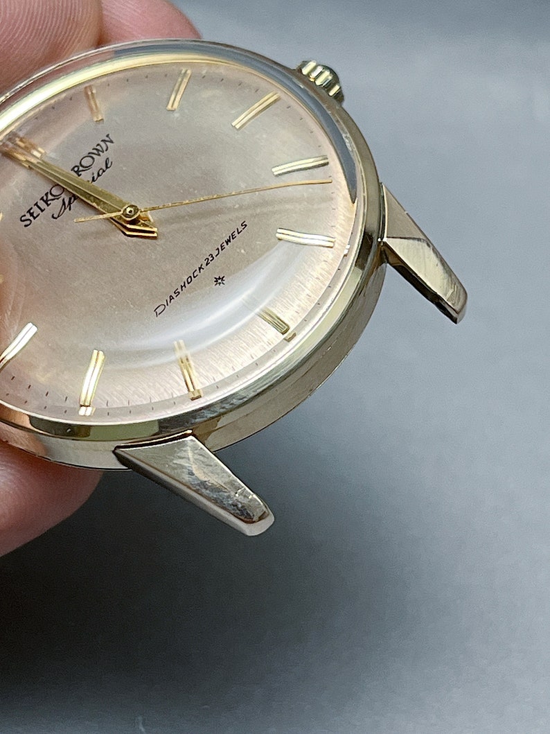 Vintage Seiko Crown Special 18K solid gold indices Special Dial SD 14K gold filled case image 7