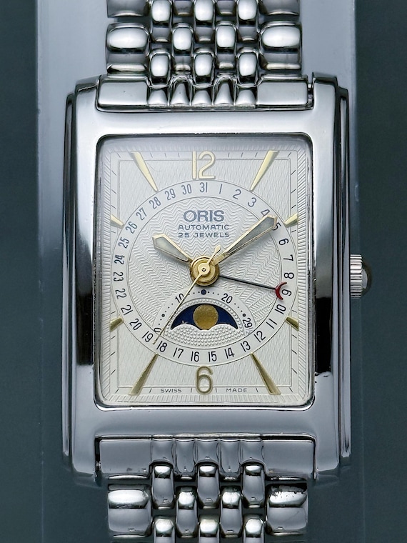 Vintage Oris Pointer Date Moon Phase Watch Tank, … - image 6
