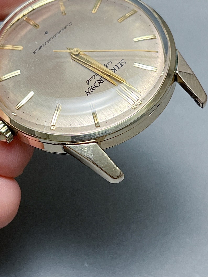 Vintage Seiko Crown Special 18K solid gold indices Special Dial SD 14K gold filled case image 8