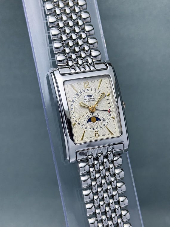 Vintage Oris Pointer Date Moon Phase Watch Tank, … - image 4