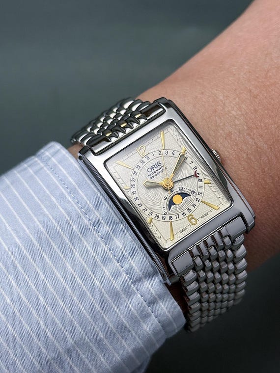 Vintage Oris Pointer Date Moon Phase Watch Tank, … - image 2