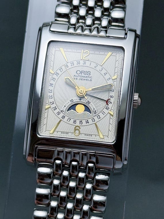 Vintage Oris Pointer Date Moon Phase Watch Tank, … - image 7