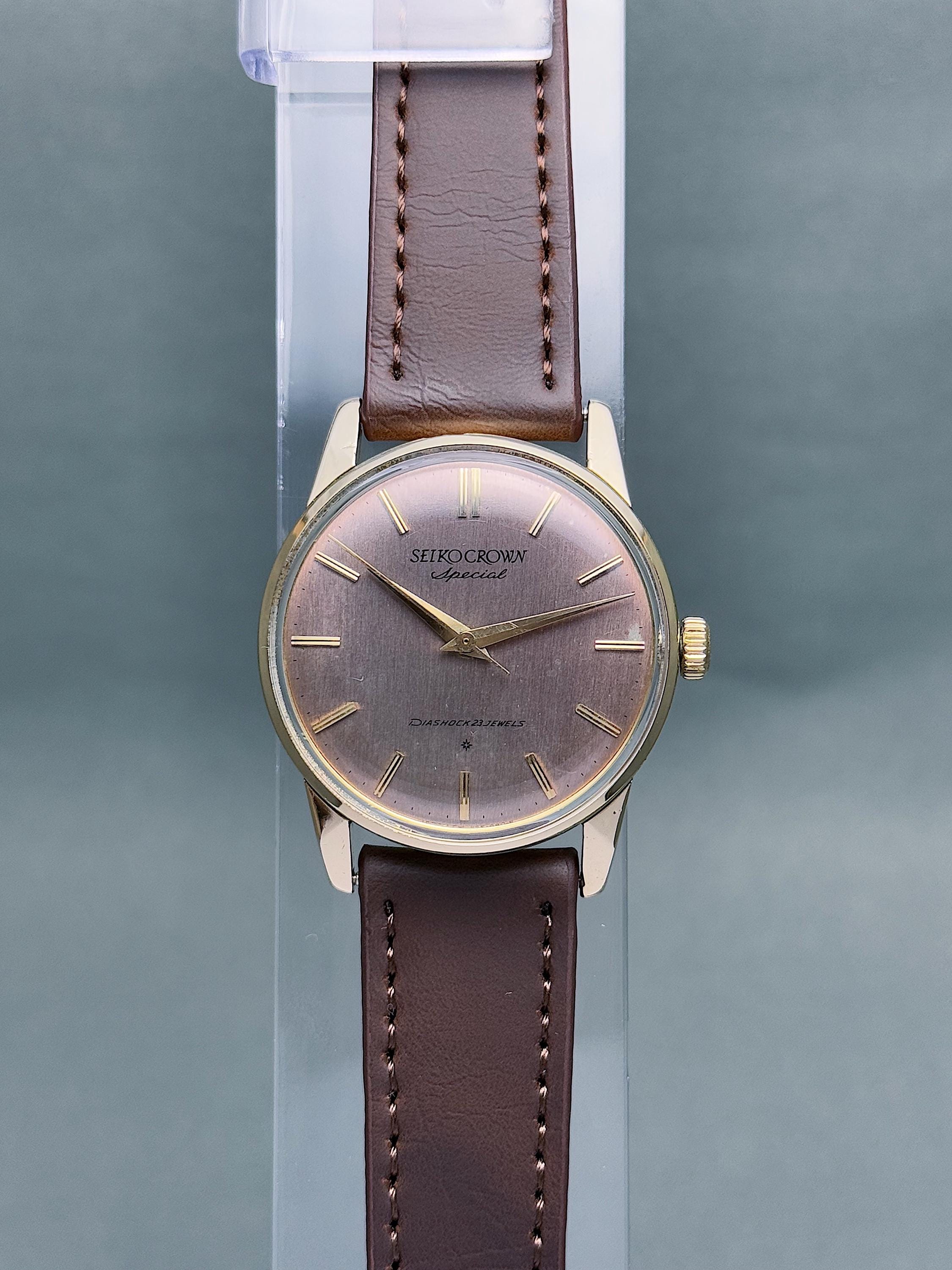 Vintage Seiko Crown Special Pink Patina Dial 14K Gold Filled Case
