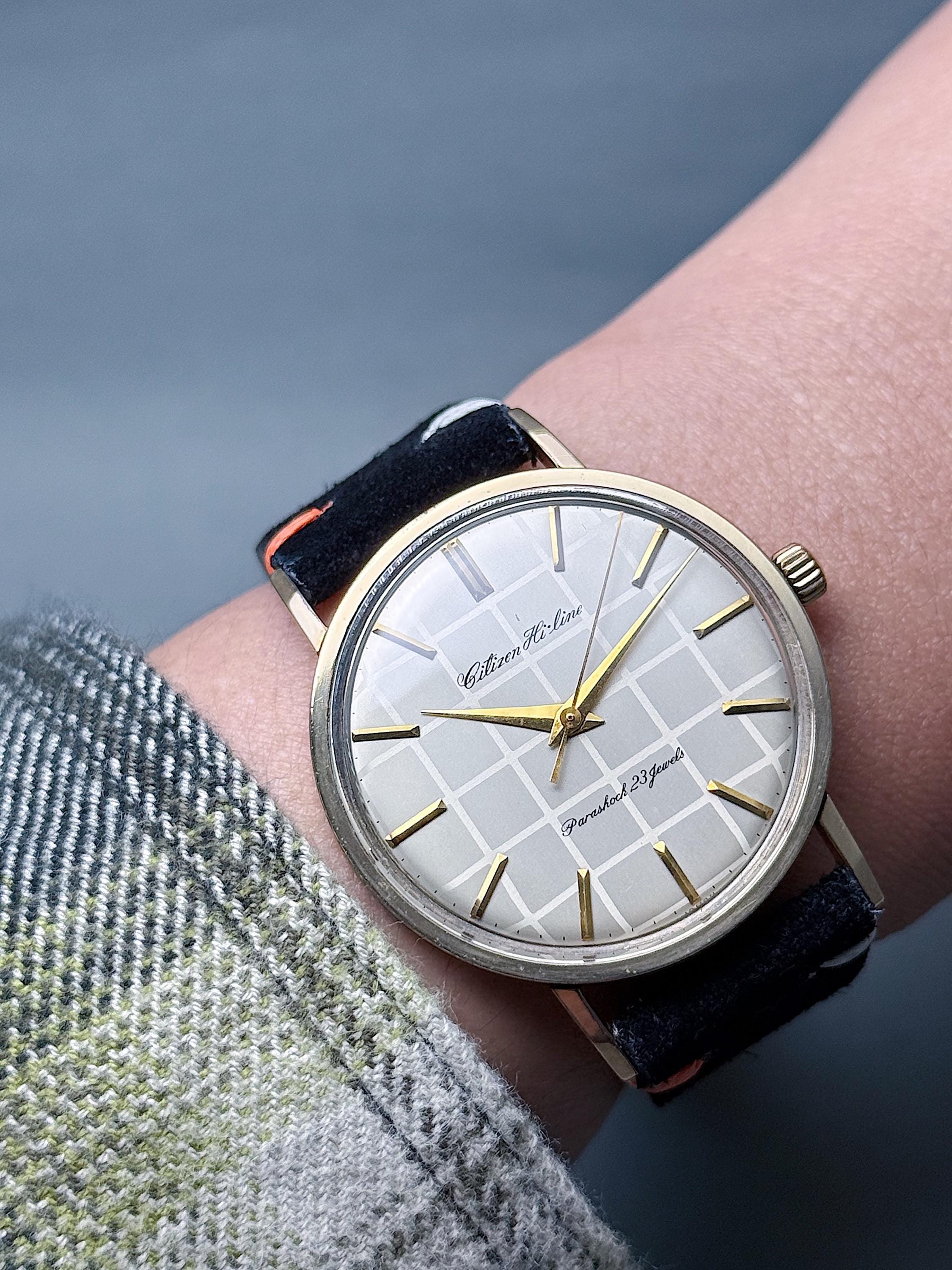 Vintage Citizen Hi-line Check Dial 14K Gold Filled - Etsy