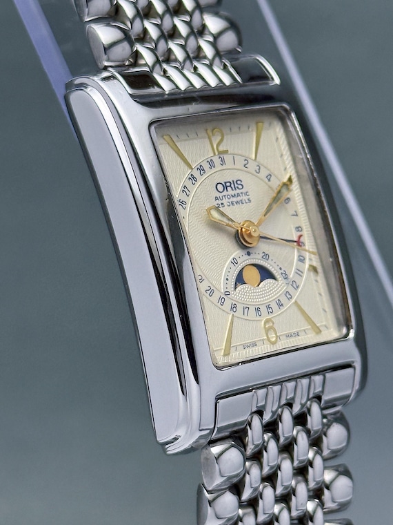 Vintage Oris Pointer Date Moon Phase Watch Tank, … - image 8