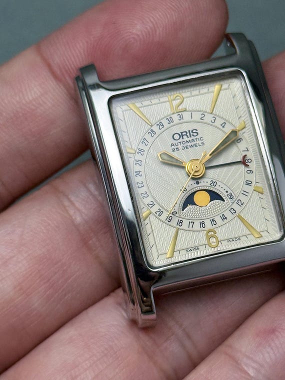 Vintage Oris Pointer Date Moon Phase Watch Tank, … - image 12