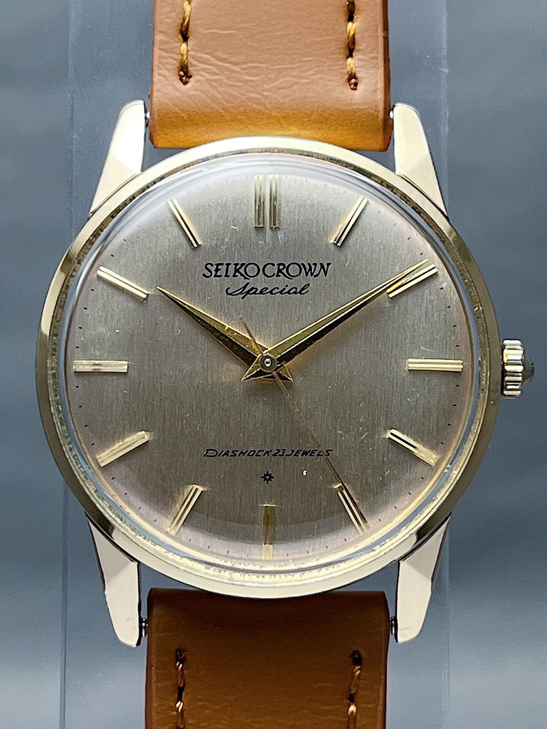 Vintage Seiko Crown Special 18K solid gold indices Special Dial SD 14K gold filled case image 2