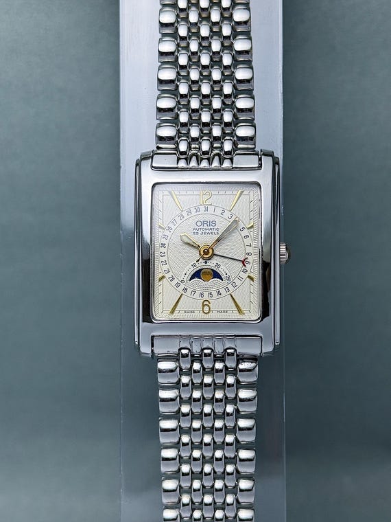 Vintage Oris Pointer Date Moon Phase Watch Tank, … - image 1