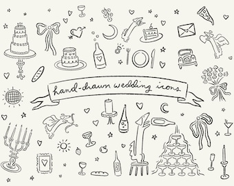 Mais de 40 ícones de casamento desenhados à mão